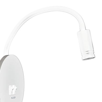LED Flexibilná nástenná lampička s USB BASE LED/8W+LED/2W/230V biela/strieborná