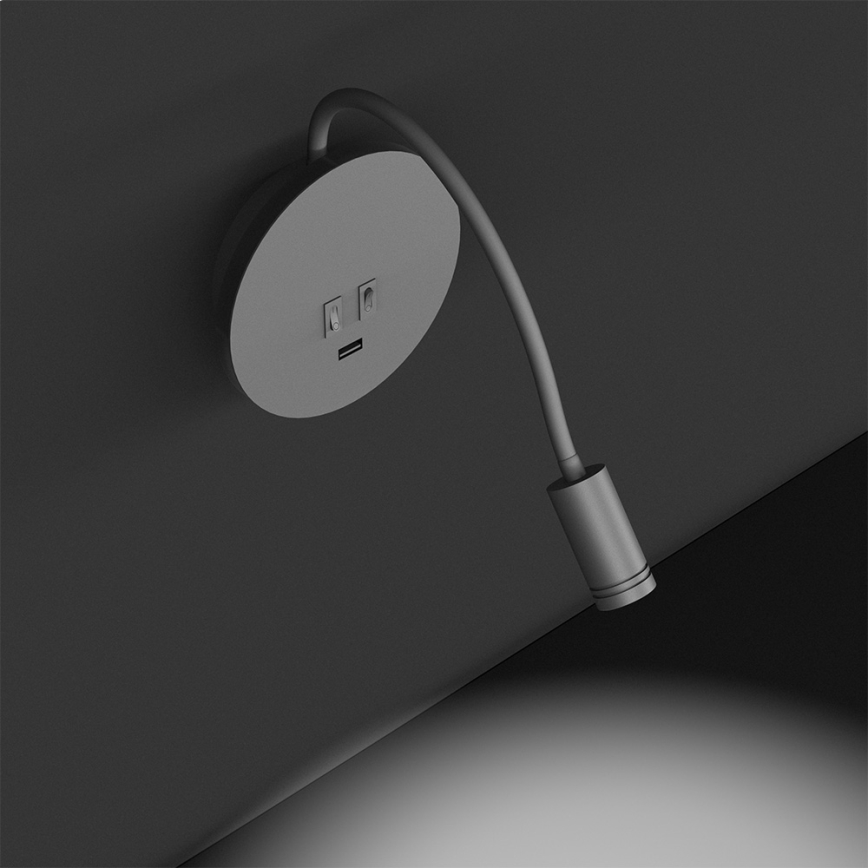 LED Flexibilná nástenná lampička s USB BASE LED/8W+LED/2W/230V biela/strieborná