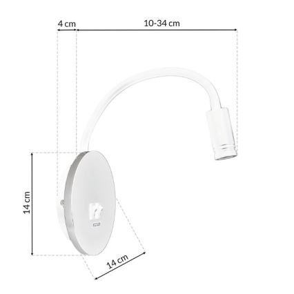 LED Flexibilná nástenná lampička s USB BASE LED/8W+LED/2W/230V biela/strieborná