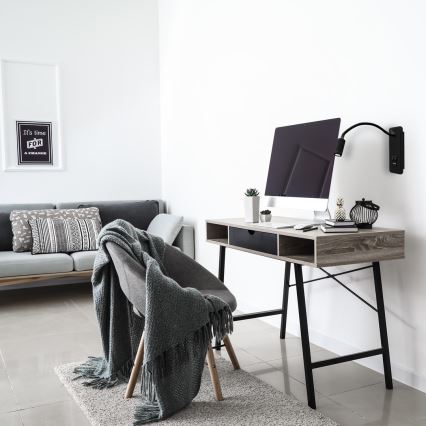 LED flexibilná nástenná lampička s USB BASE LED/8W+LED/2W/230V čierna