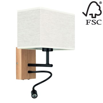 LED Flexibilné svietidlo BOHO 1xE27/25W + LED/1W/230V dub – FSC certifikované
