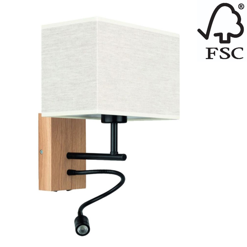 LED Flexibilné svietidlo BOHO 1xE27/25W + LED/1W/230V dub – FSC certifikované
