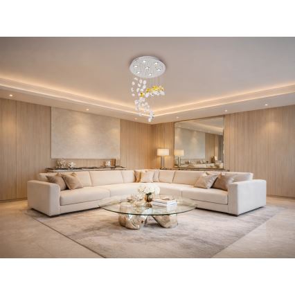 LED Krištáľové stropné svietidlo AVARA LED/24W/230V pr. 40 cm lesklý chróm + diaľkové ovládanie