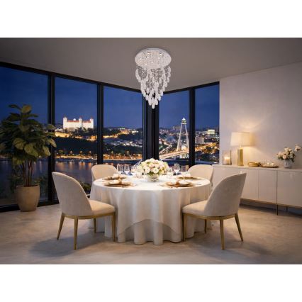 LED krištáľové stropné svietidlo MAJURO LED/30W/230V priemer 45 cm lesklý chróm + diaľkové ovládanie