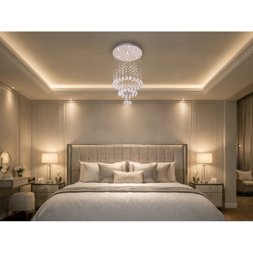 LED krištáľové stropné svietidlo NAURU LED/24W/230V, priemer 40 cm, lesklý chróm + diaľkové ovládanie