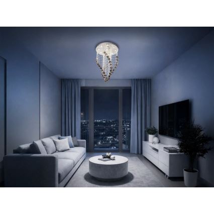 LED krištáľové stropné svietidlo NAURU LED/30W/230V priemer 40 cm lesklý chróm/čierna + diaľkové ovládanie