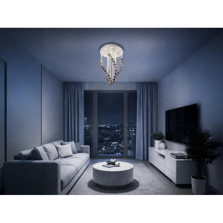 LED krištáľové stropné svietidlo NAURU LED/30W/230V priemer 40 cm lesklý chróm/čierna + diaľkové ovládanie