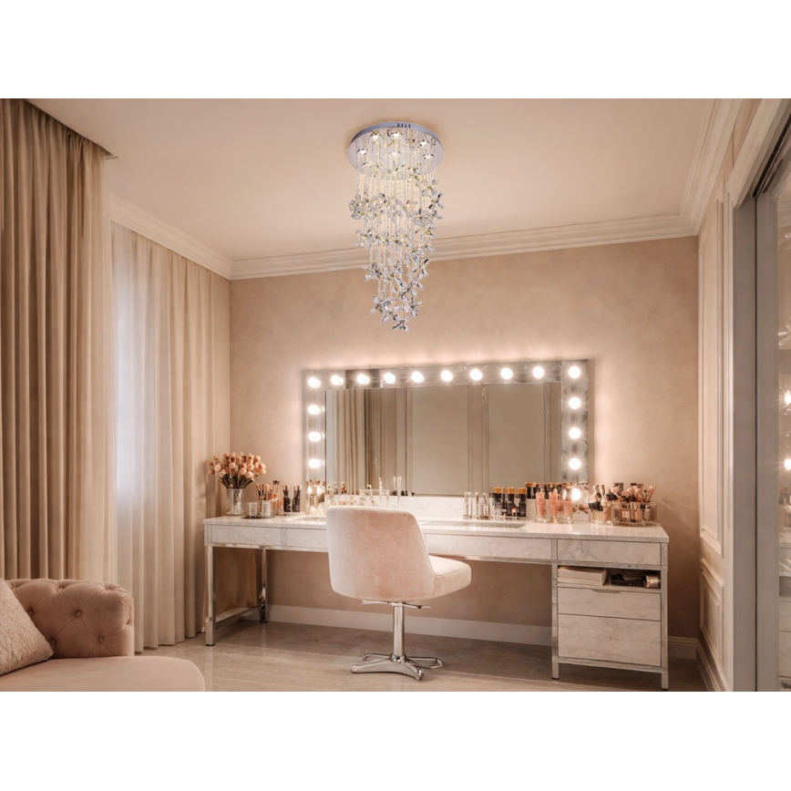 LED krištáľové stropné svietidlo SAMOA LED/30W/230V pr. 40 cm lesklý chróm + diaľkové ovládanie