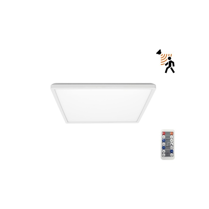 LED Kúpeľňové svietidlo so senzorom pohybu a súmraku NIVERA LED/12W/230V IP54 3000/4000/6000K 22,5x22,5 cm biela + diaľkové ovládanie
