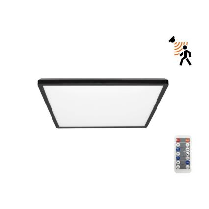 LED Kúpeľňové svietidlo so senzorom pohybu a súmraku NIVERA LED/12W/230V IP54 3000/4000/6000K 22,5x22,5 cm čierna + diaľkové ovládanie