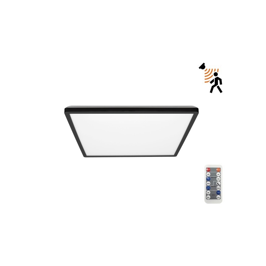 LED Kúpeľňové svietidlo so senzorom pohybu a súmraku NIVERA LED/12W/230V IP54 3000/4000/6000K 22,5x22,5 cm čierna + diaľkové ovládanie