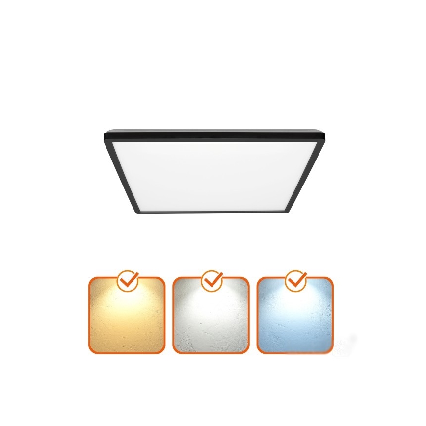LED Kúpeľňové svietidlo so senzorom pohybu a súmraku NIVERA LED/12W/230V IP54 3000/4000/6000K 22,5x22,5 cm čierna + diaľkové ovládanie