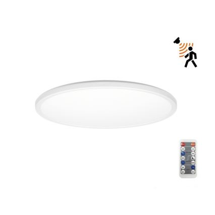LED Kúpeľňové svietidlo so senzorom pohybu a súmraku NIVERA LED/12W/230V IP54 3000/4000/6000K pr. 22,5 cm biela + diaľkové ovládanie