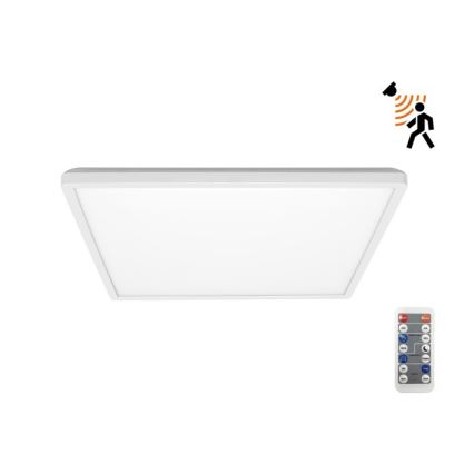 LED Kúpeľňové svietidlo so senzorom pohybu a súmraku NIVERA LED/18W/230V IP54 3000/4000/6000K 30x30 cm biela + diaľkové ovládanie