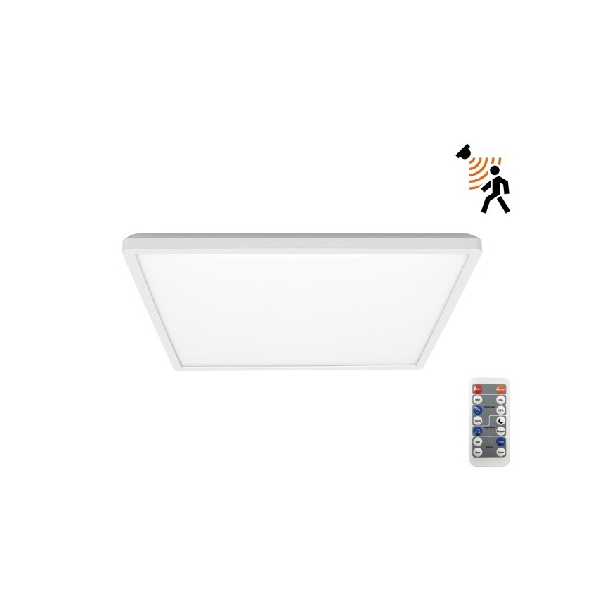 LED Kúpeľňové svietidlo so senzorom pohybu a súmraku NIVERA LED/18W/230V IP54 3000/4000/6000K 30x30 cm biela + diaľkové ovládanie