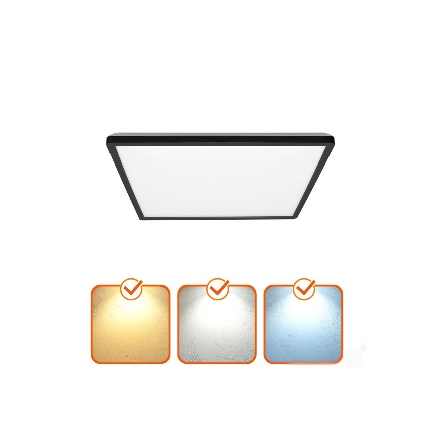 LED Kúpeľňové svietidlo so senzorom pohybu a súmraku NIVERA LED/18W/230V IP54 3000/4000/6000K 30x30 cm čierna + diaľkové ovládanie