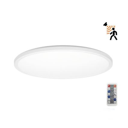 LED Kúpeľňové svietidlo so senzorom pohybu a súmraku NIVERA LED/18W/230V IP54 3000/4000/6000K pr. 30 cm biela + diaľkové ovládanie