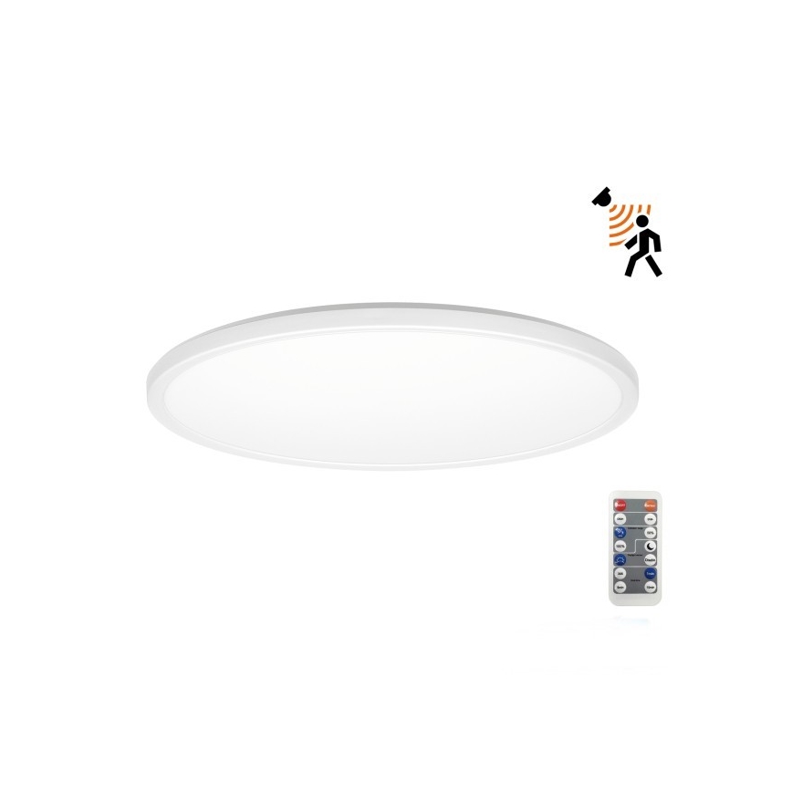 LED Kúpeľňové svietidlo so senzorom pohybu a súmraku NIVERA LED/18W/230V IP54 3000/4000/6000K pr. 30 cm biela + diaľkové ovládanie