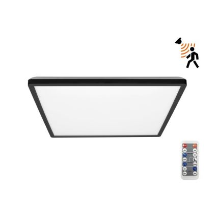 LED Kúpeľňové svietidlo so senzorom pohybu a súmraku NIVERA LED/24W/230V IP54 3000/4000/6000K 30x30 cm čierna + diaľkové ovládanie