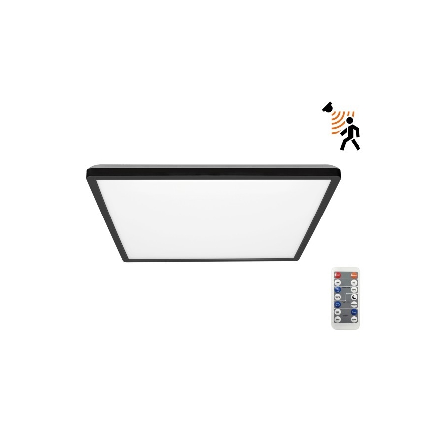 LED Kúpeľňové svietidlo so senzorom pohybu a súmraku NIVERA LED/24W/230V IP54 3000/4000/6000K 30x30 cm čierna + diaľkové ovládanie