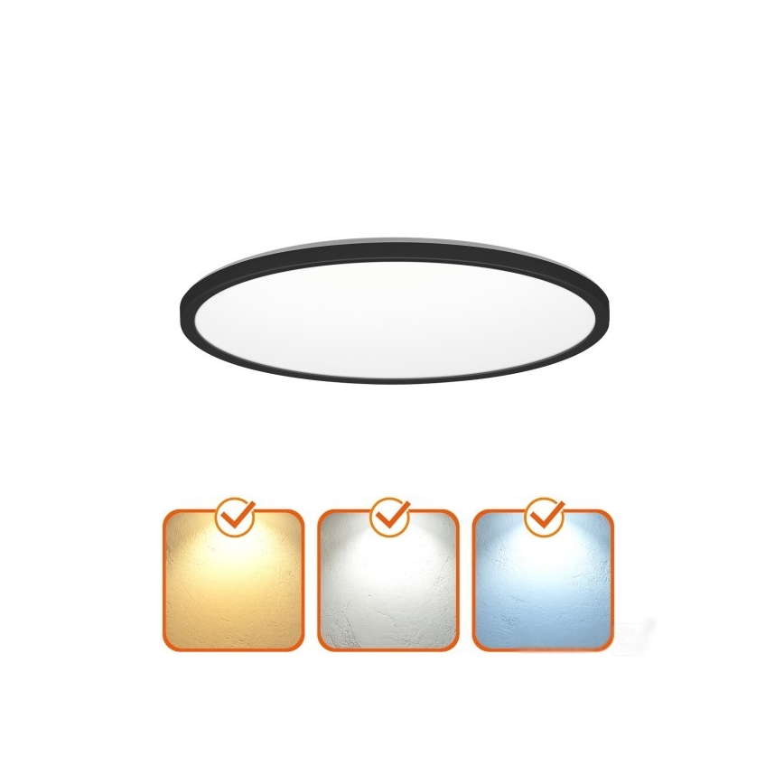 LED Kúpeľňové svietidlo so senzorom pohybu a súmraku NIVERA LED/24W/230V IP54 3000/4000/6000K pr. 30 cm čierna + diaľkové ovládanie
