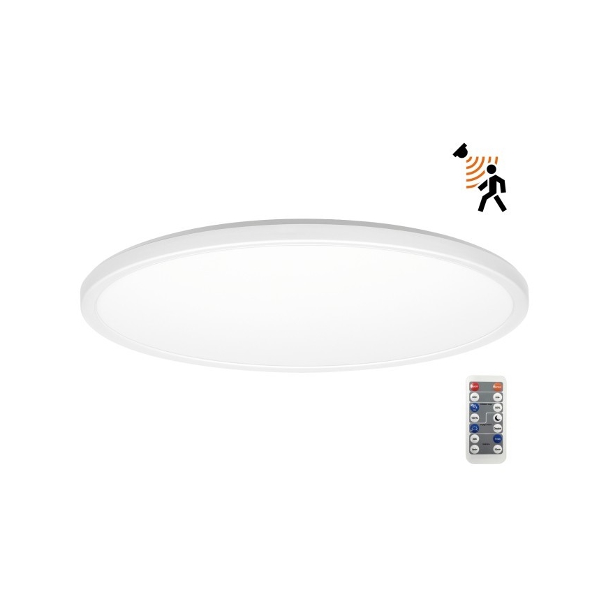 LED Kúpeľňové svietidlo so senzorom pohybu a súmraku NIVERA LED/32W/230V IP54 3000/4000/6000K pr. 42 cm biela + diaľkové ovládanie