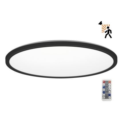 LED Kúpeľňové svietidlo so senzorom pohybu a súmraku NIVERA LED/32W/230V IP54 3000/4000/6000K pr. 42 cm čierna + diaľkové ovládanie