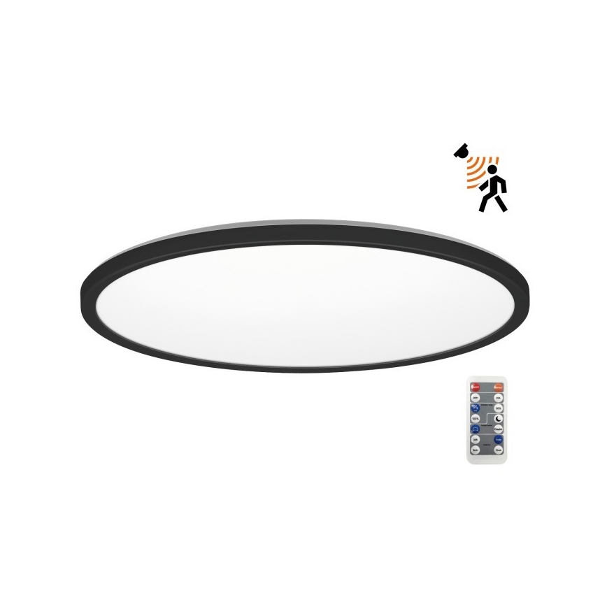 LED Kúpeľňové svietidlo so senzorom pohybu a súmraku NIVERA LED/32W/230V IP54 3000/4000/6000K pr. 42 cm čierna + diaľkové ovládanie