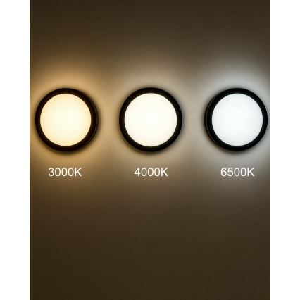 LED Kúpeľňové stropné svietidlo so senzorom ELLÉ LED/24W/230V 3000/4000/6500K pr. 26 cm IP54 antracit