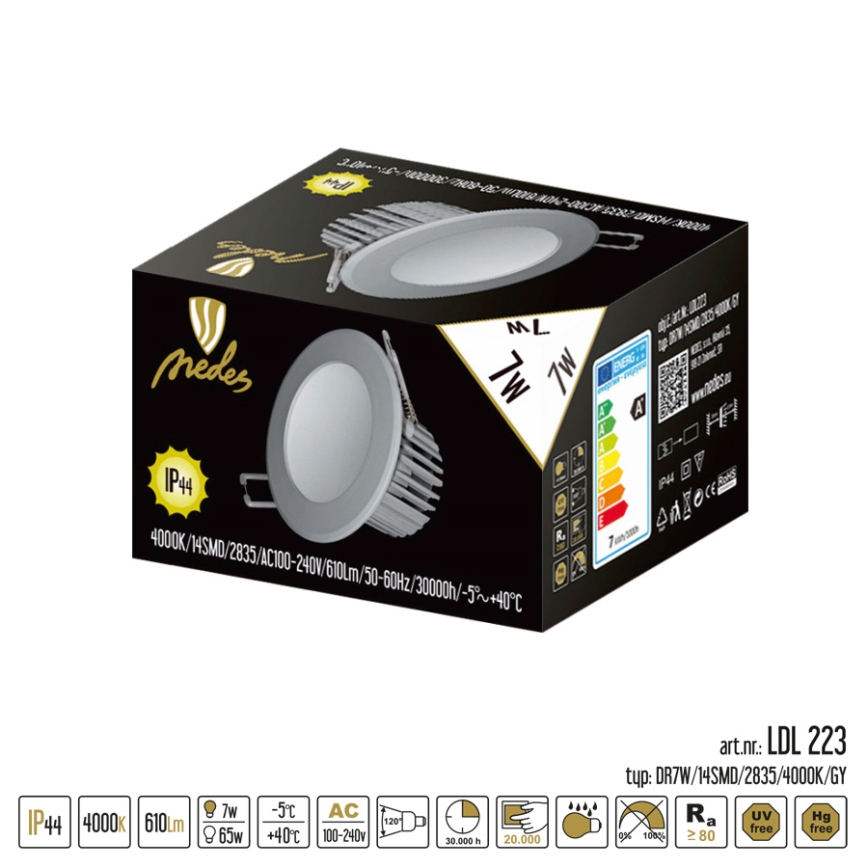 Nedes LDL223 - LED Kúpeľňové podhľadové svietidlo LED/7W IP44