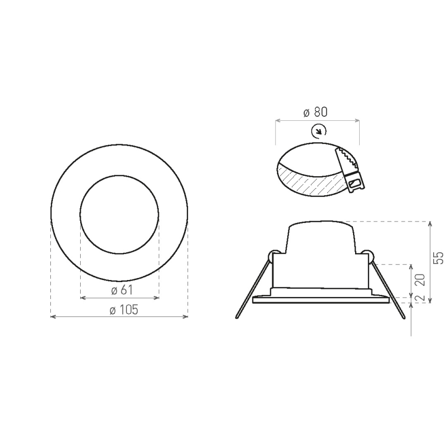 LED Kúpeľňové podhľadové svietidlo BONO LED/8W/230V 3000K IP65 čierna