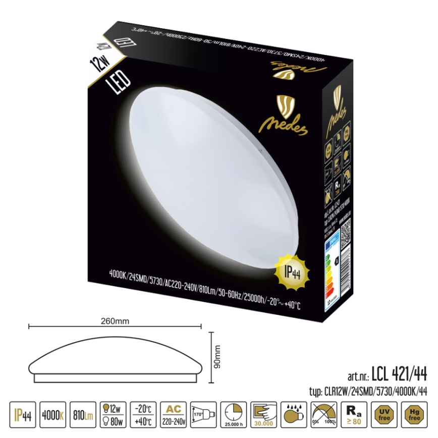 Nedes LCL421/44 - LED Kúpeľňové stropné svietidlo LED/12W/230V