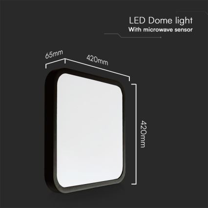 LED Kúpeľňové stropné svietidlo so senzorom SAMSUNG CHIP LED/36W/230V IP44 4000K 42x42 cm čierna + diaľkové ovládanie