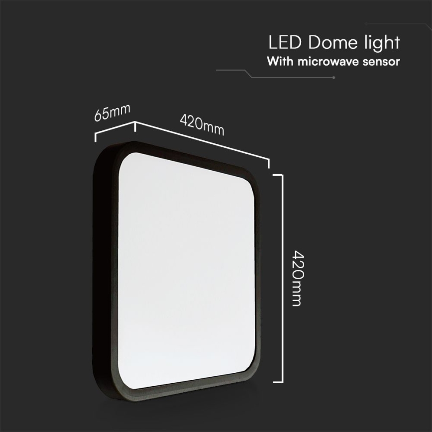 LED Kúpeľňové stropné svietidlo so senzorom SAMSUNG CHIP LED/36W/230V IP44 4000K 42x42 cm čierna + diaľkové ovládanie