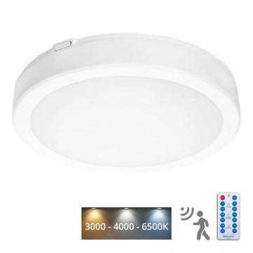 LED Kúpeľňové stropné svietidlo so senzorom NAIROS LED/24W/230V IP65 3000/4000/6500K pr. 30 cm biela + diaľkové ovládanie