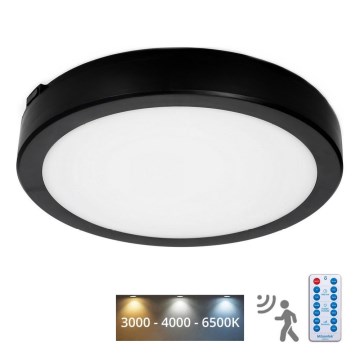 LED Kúpeľňové stropné svietidlo so senzorom NAIROS LED/24W/230V IP65 3000/4000/6500K pr. 30 cm čierna + diaľkové ovládanie