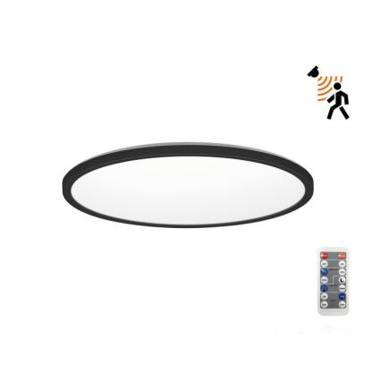 LED kúpeľňové svietidlo s pohybovým a súmrakovým senzorom NIVERA LED/12W/230V IP54 3000/4000/6000K pr. 22,5 cm čierne + diaľkové ovládanie