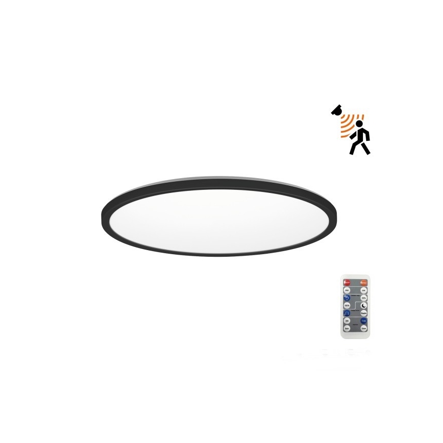 LED kúpeľňové svietidlo s pohybovým a súmrakovým senzorom NIVERA LED/12W/230V IP54 3000/4000/6000K pr. 22,5 cm čierne + diaľkové ovládanie