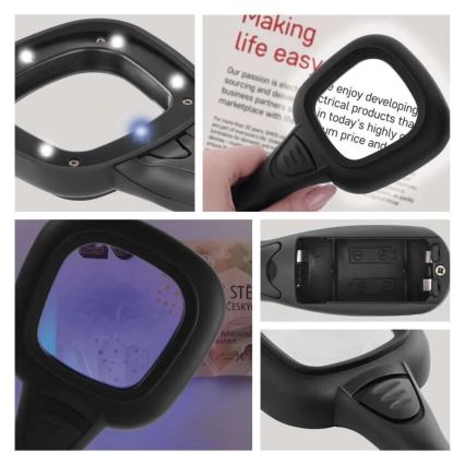 LED Lupa 2,5xZOOM s podsvietením a UV svetlom LED/UV/2xAAA