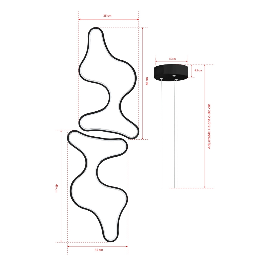 LED Luster na laná DUPLE ARTISAN LED/80W/230V 6500K čierna