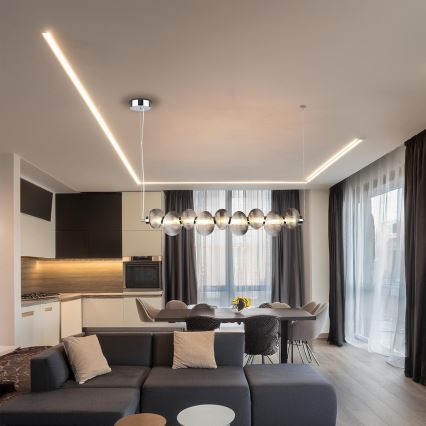 LED luster na lane BOLLA LED/32W/230V lesklý chróm/dýmovo sivá