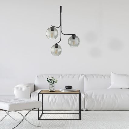 LED luster na lane CESAR 3xE27/15W/230V čierny/dymovo šedý