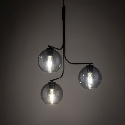 LED luster na lane CESAR 3xE27/15W/230V čierny/dymovo šedý