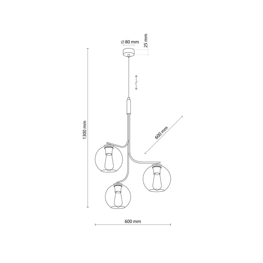 LED luster na lane CESAR 3xE27/15W/230V čierny/dymovo šedý