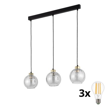 LED luster na lane DEVI 3xE27/15W/230V čierny/číry