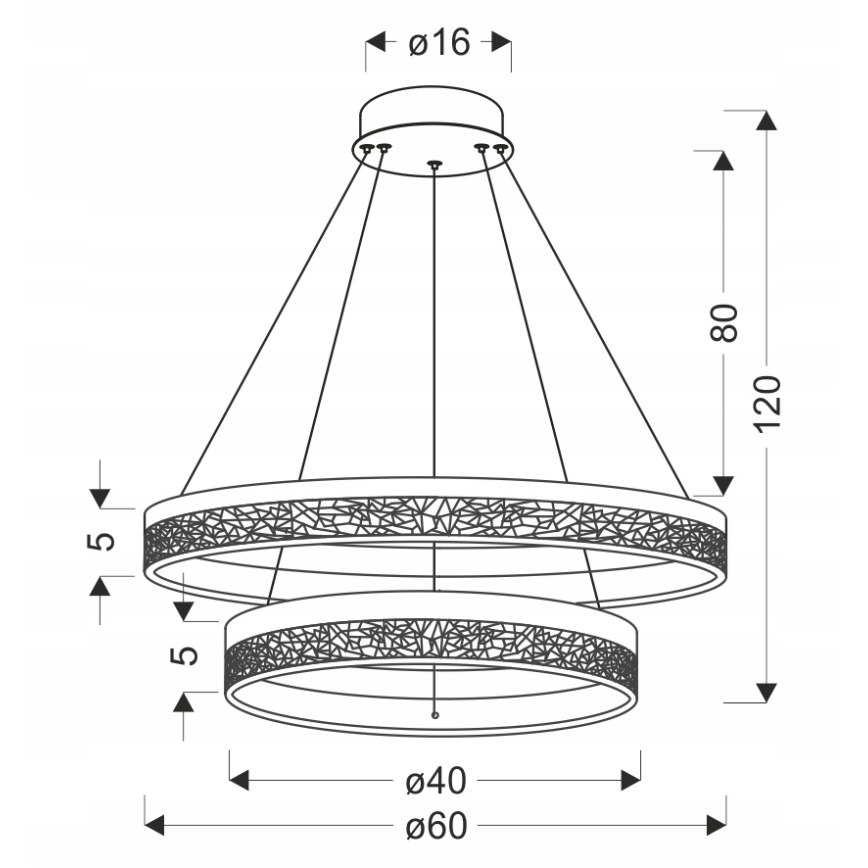 LED luster na lane FROZI LED/38W/230V pr. 60 cm čierny