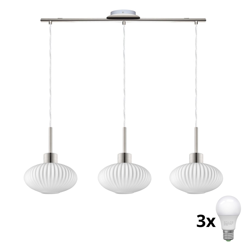 LED luster na lankách HARMA 3xE27/60W/230V matný chróm/biela