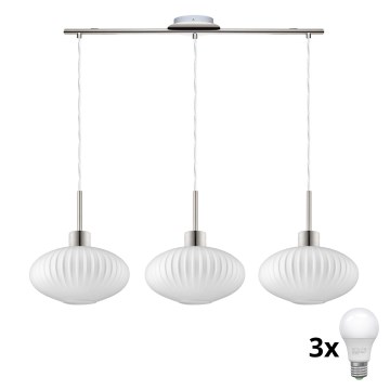 LED Luster na lankách HARMA 3xE27/60W/230V matný chróm/biela