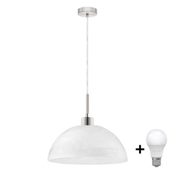LED luster na lanku 1xE27/60W/230V biely/číry