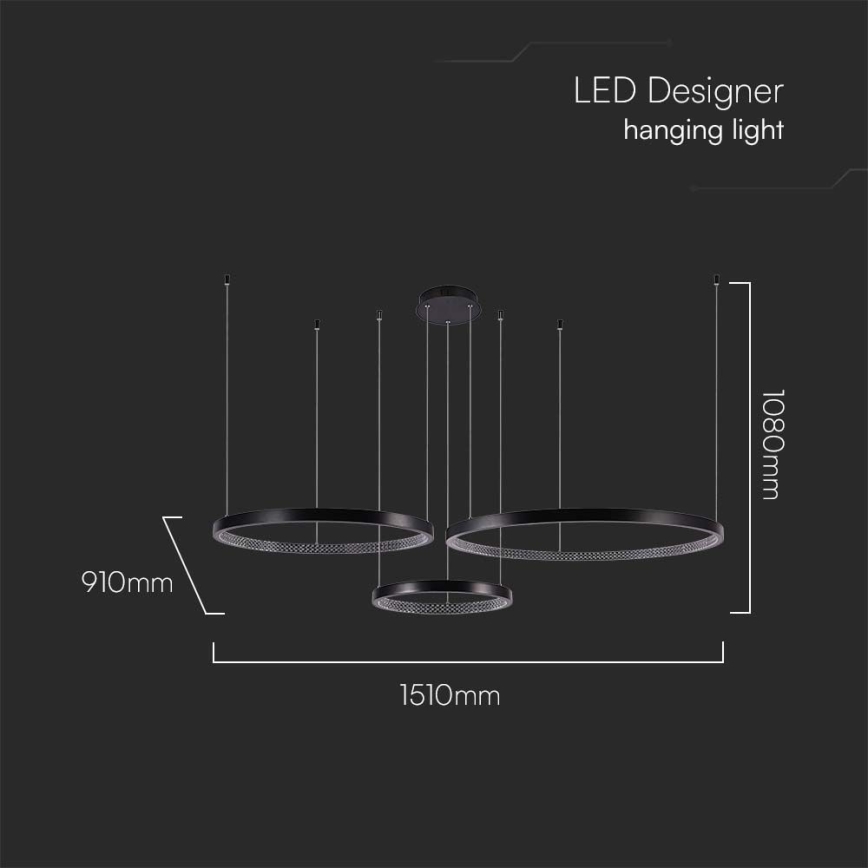 LED Luster na lanku 3xLED/19W/230V 3000K čierna
